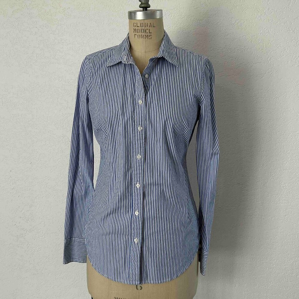 Women's JCrew blue/white striped, cotton, slim fit, long sleeve shirt